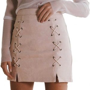 Lace Up Faux Suede Mini Skirt
